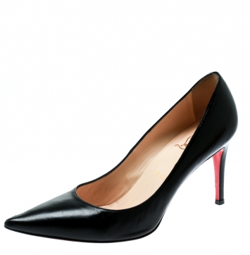 Pre Owned Christian Louboutin Black Leather Pointed Toe Pumps Size 39.5