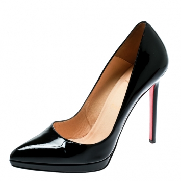Pre Owned Christian Louboutin Black Patent Leather Pigalle Plato Platform Pumps Size 39