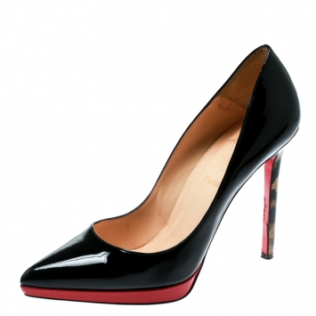 Pre Owned Christian Louboutin Black Patent Leather Pigalle Plato Leopard Print Pumps Size 40