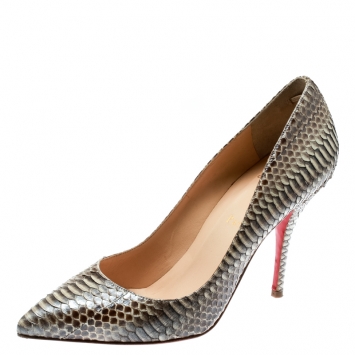 Pre Owned Christian Louboutin Two Tone Python Leather Pointed Toe Pumps Size 38