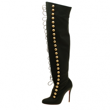 مملوكة مسبقًا Christian Louboutin Khaki Green Flannel Ronfifi Supra Over The Knee Boots Size 39.5