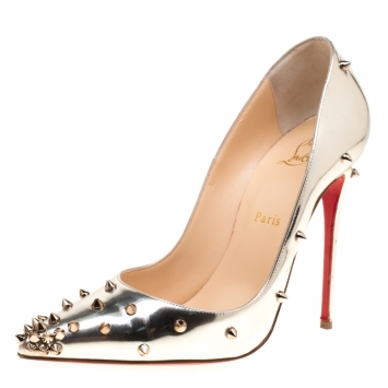 Pre Owned  Christian Louboutin Metallic Silver Leather Degraspike Pumps Size 39