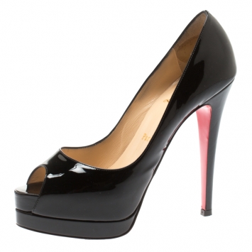 Pre Owned Christian Louboutin Black Patent Altadama Platform Peep Toe Pumps Size 37.5
