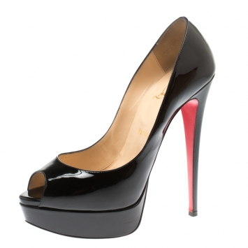 Pre Owned Christian Louboutin Black Patent Leather New Very Prive Peep Toe Platform Pumps Size 39