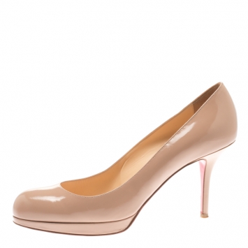 Pre Owned Christian Louboutin Beige Patent Leather Pumps Size 39.5