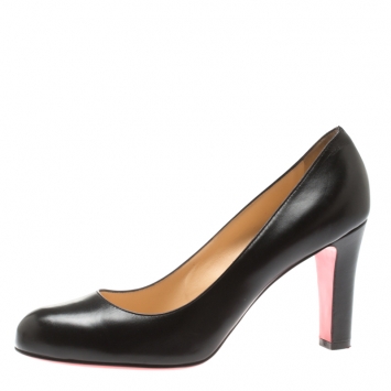 Pre Owned Christian Louboutin Black Leather Block Heel Pumps Size 39.5