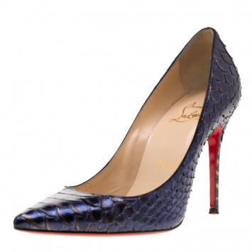 Pre Owned Christian Louboutin Metallic Blue/Grey Python Leather So Kate Pointed Toe Pumps Size 35
