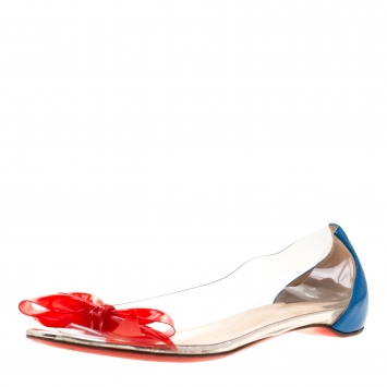 Pre Owned Christian Louboutin Two Tone PVC And Leather Tip Bow Ballet Flats Size 37