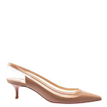 Pre Owned Christian Louboutin Beige Patent Leather Slingback Pumps Size 39