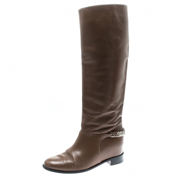 مملوكة مسبقًا Christian Louboutin Beige Leather Cate Knee Length Boots Size 39