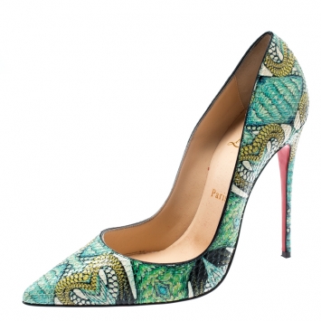 مملوكة مسبقًا Christian Louboutin Multicolor Hand Painted Python Leather So Kate Pointed Toe Pumps Size 38.5