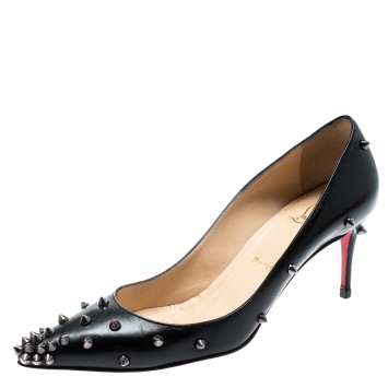 Pre Owned Christian Louboutin Black Leather Degraspike Pointed Toe Pumps Size 36