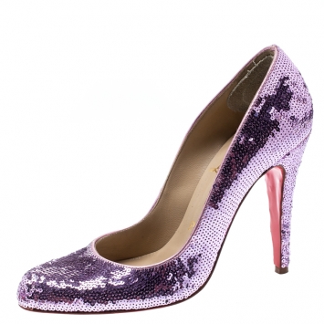 Pre Owned Christian Louboutin Metallic Purple Sequin Decollete Pumps Size 38