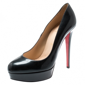 Pre Owned Christian Louboutin Dark Blue Patent Leather Bianca Platform Pumps Size 39.5