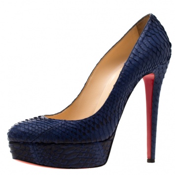 Pre Owned Christian Louboutin Blue Python Bianca Platform Pumps Size 39.5