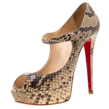 Pre Owned Christian Louboutin Two Tone Python Leather Lowa Zeppa Peep Toe Mary Jane Pumps Size 40.5