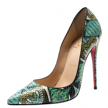 Pre Owned Christian Louboutin Multicolor Hand Painted Python Leather So Kate Pointed Toe Pumps Size 38