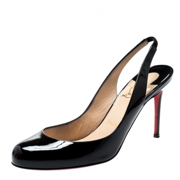 Pre Owned Christian Louboutin Black Patent Leather  Fifi Slingback Sandals Size 37.5