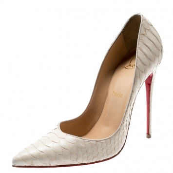 Pre Owned Christian Louboutin White Python Leather So Kate Pointed Toe Pumps Size 39