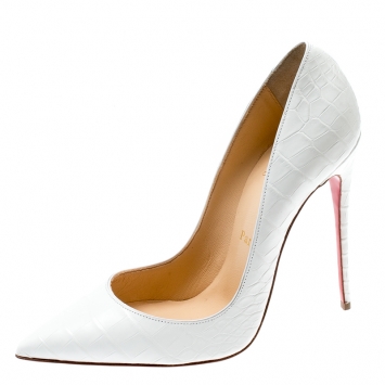 Pre Owned Christian Louboutin White Crocodile Leather So Kate Pointed Toe Pumps Size 38.5