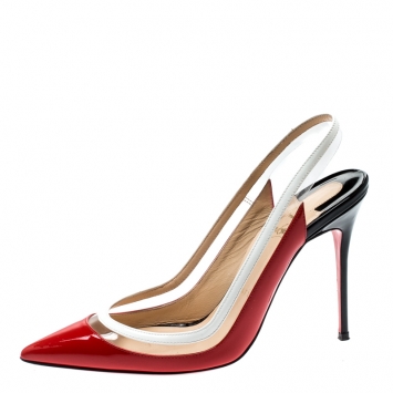 Pre Owned Christian Louboutin Tricolor PVC And Leather Paulina Pointed Toe Slingback Sandals Size 38