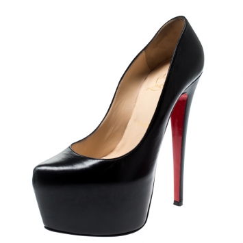 Pre Owned Christian Louboutin Black Leather Daffodile Platform Pumps Size 37