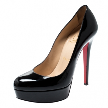 Pre Owned Christian Louboutin Black Patent Leather Bianca Platform Pumps Size 37