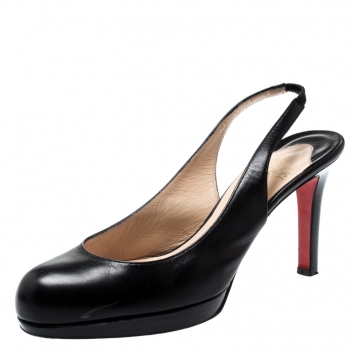 Pre Owned Christian Louboutin Black Leather Platform Slingback Sandals Size 38