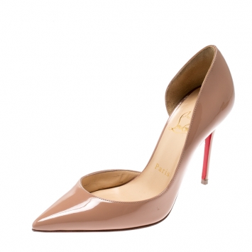 Pre Owned Christian Louboutin Beige Patent Leather Iriza D'orsay Pointed Toe Pumps Size 35