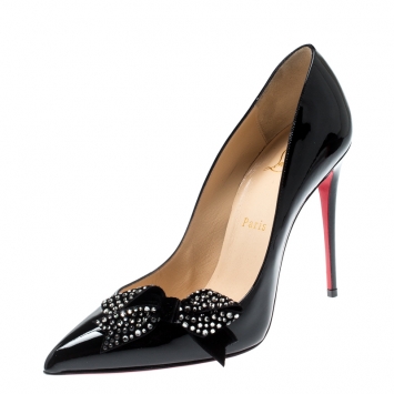 Pre Owned Christian Louboutin Black Patent Leather Madame Menule Pointed Toe Pumps Size 39.5