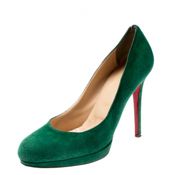 Pre Owned Christian Louboutin Green Suede New Simple Platform Pumps Size 39