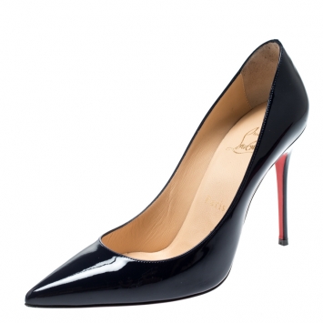 Pre Owned Christian Louboutin Navy Blue Patent Leather Decollete 554 Pointed Toe Pumps Size 37