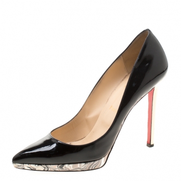 Pre Owned Christian Louboutin Black Patent Leather Pigalle Plato Platform Pumps 40.5