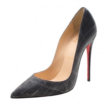 Pre Owned Christian Louboutin Metallic Grey Glitter Fabric Pigalle Pointed Toe Pumps Size 37
