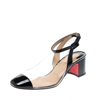 Pre Owned Christian Louboutin Black Leather And PVC Asticocotte Ankle Strap Sandals Size 38