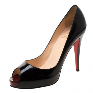 Pre Owned Christian Louboutin Black Patent Leather Hyper Prive Peep Toe Platform Pumps Size 40