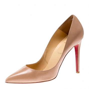 Pre Owned Christian Louboutin Beige Leather Pigalle Pointed Toe Pumps Size 41