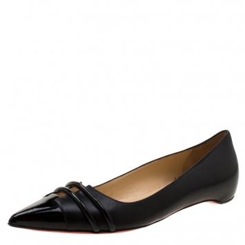 Pre Owned Christian Louboutin Black Leather Pointed Toe Flats Size 41