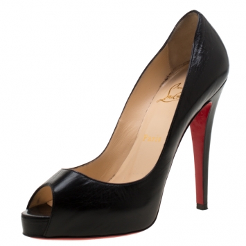 Pre Owned Christian Louboutin Black Leather Peep Toe Platform Pumps Size 38
