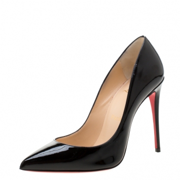 Pre Owned Christian Louboutin Black Patent Leather Pigalle Follies Pointed Toe Pumps Size 35.5