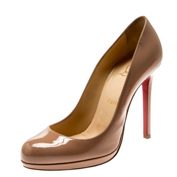 Pre Owned Christian Louboutin Beige Patent Leather Neofilo Platform Pumps Size 38.5