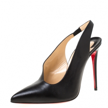 Pre Owned Christian Louboutin Black Leather Rivafish Pointed Toe Slingback Sandals Size 40.5
