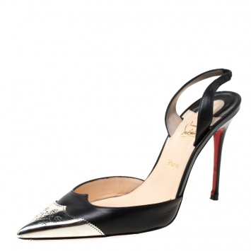 Pre Owned Christian Louboutin Black Leather Calamijane Slingback Sandals Size 37.5