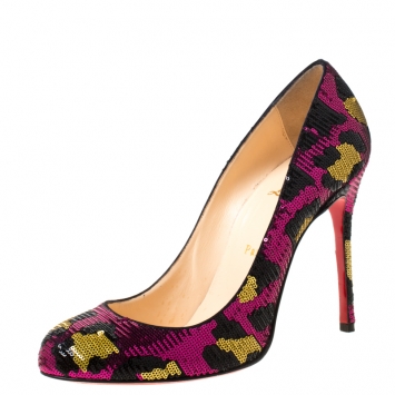 Pre Owned Christian Louboutin Multicolor Sequins Fifi Round Toe Pumps Size 39.5