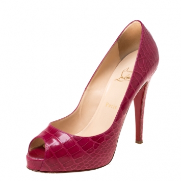 Pre Owned Christian Louboutin Pink Alligator Leather Peep Toe Platform Pumps Size 39