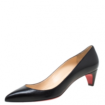 Pre Owned Christian Louboutin Black Leather Pointed Toe Pumps Size 38.5