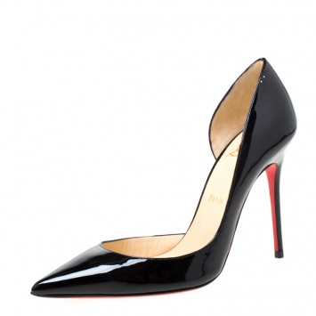Pre Owned Christian Louboutin Black Patent Leather Iriza D'orsay Pumps Size 37.5