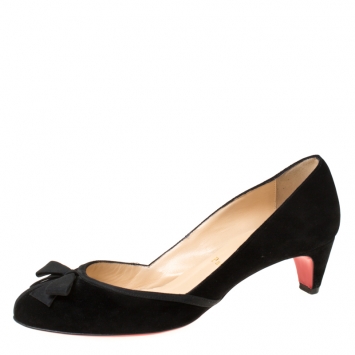 Pre Owned Christian Louboutin Black Suede Lavalliere 40 MM Pumps Size 37.5