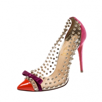 Pre Owned Christian Louboutin Multicolor PVC Bille Studded Pointed Toe Pumps Size 36