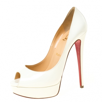 Pre Owned Christian Louboutin White Patent Leather New Very Prive Peep Toe Pumps Size 39